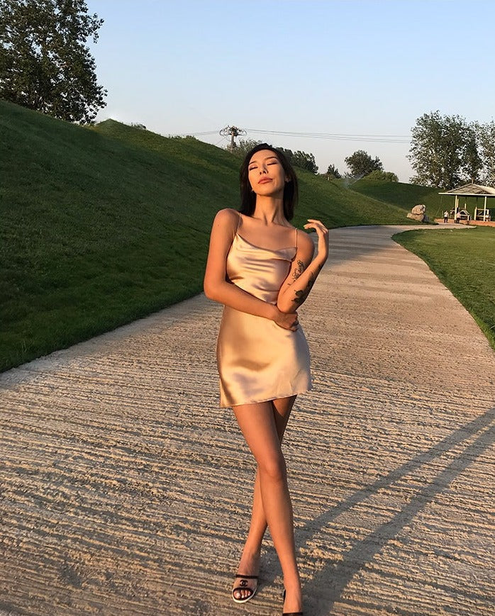 Champagne Banquet Dress Split Suspender Skirt