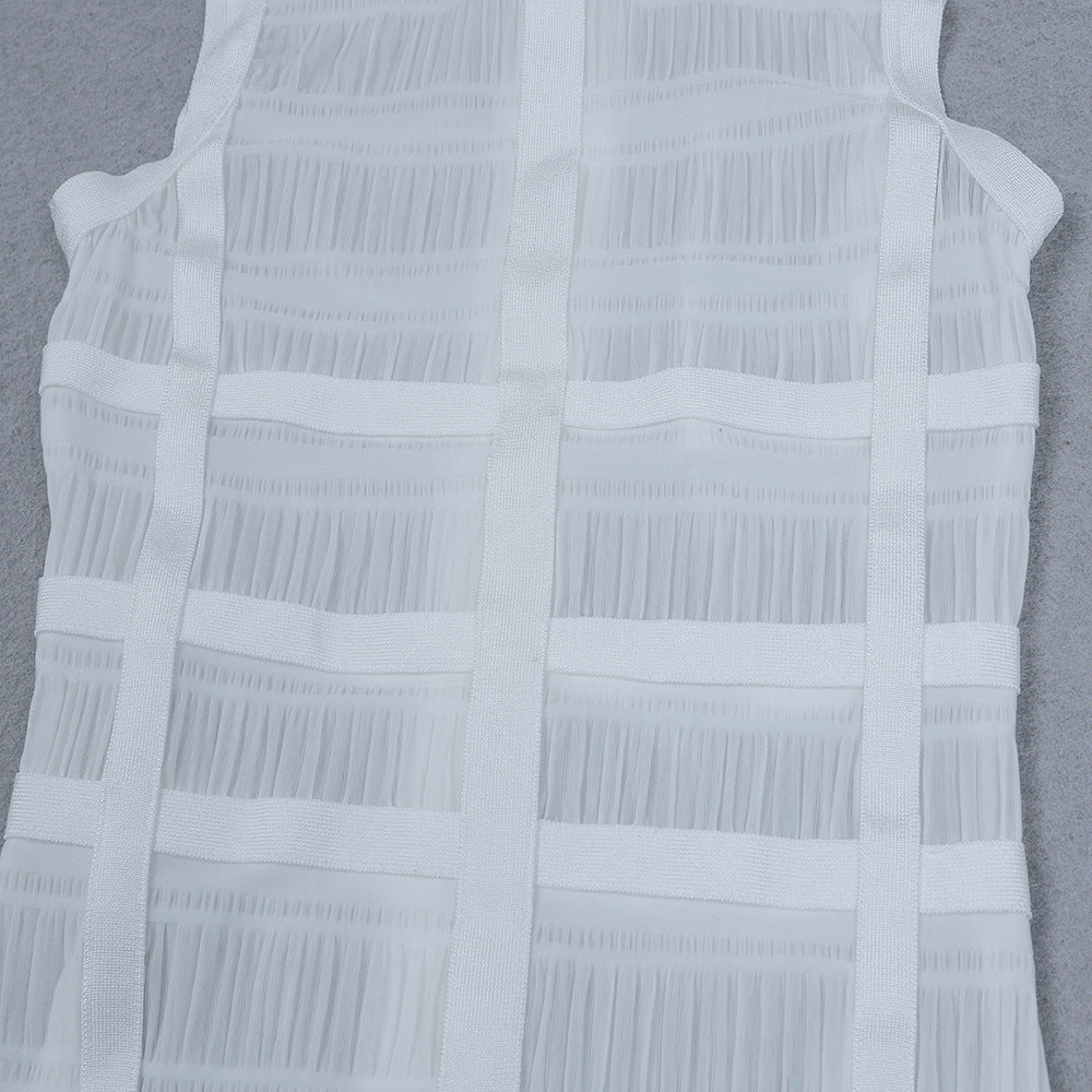 Elegant Mesh See-through Mid-length Fringed Dress
