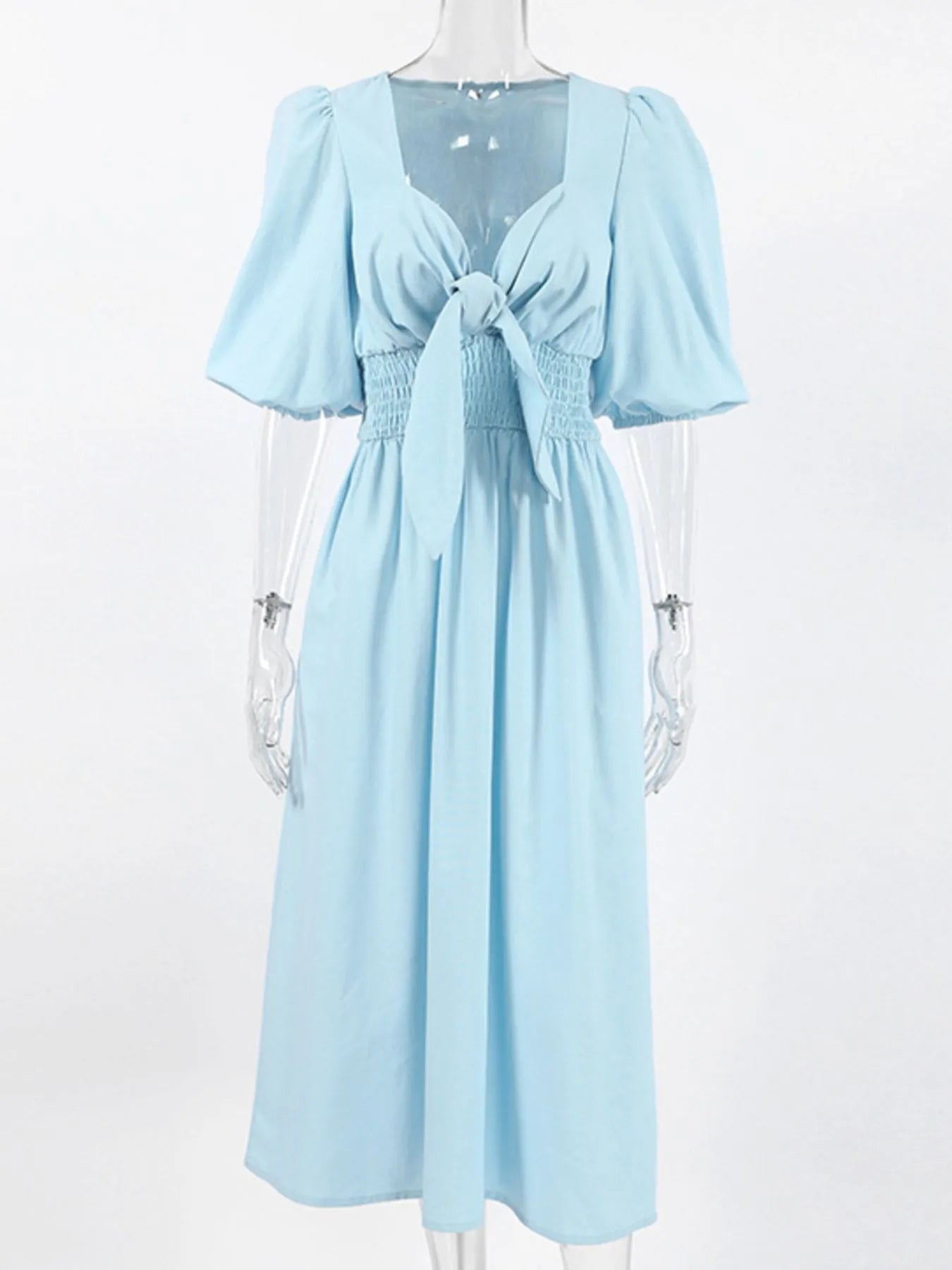 Smocked Puff Sleeve Midi Dress