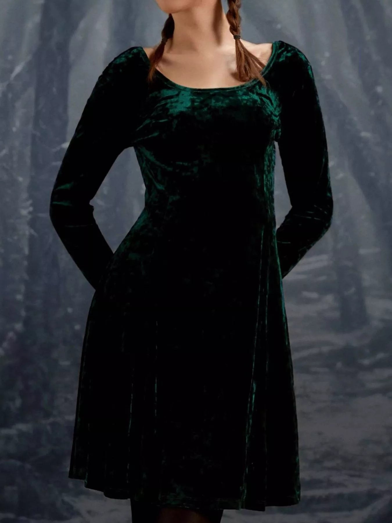 Velvet Round Neck Long Sleeve Dress