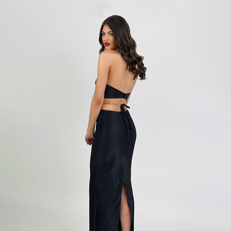Sahana Halter Cutout Black Dress