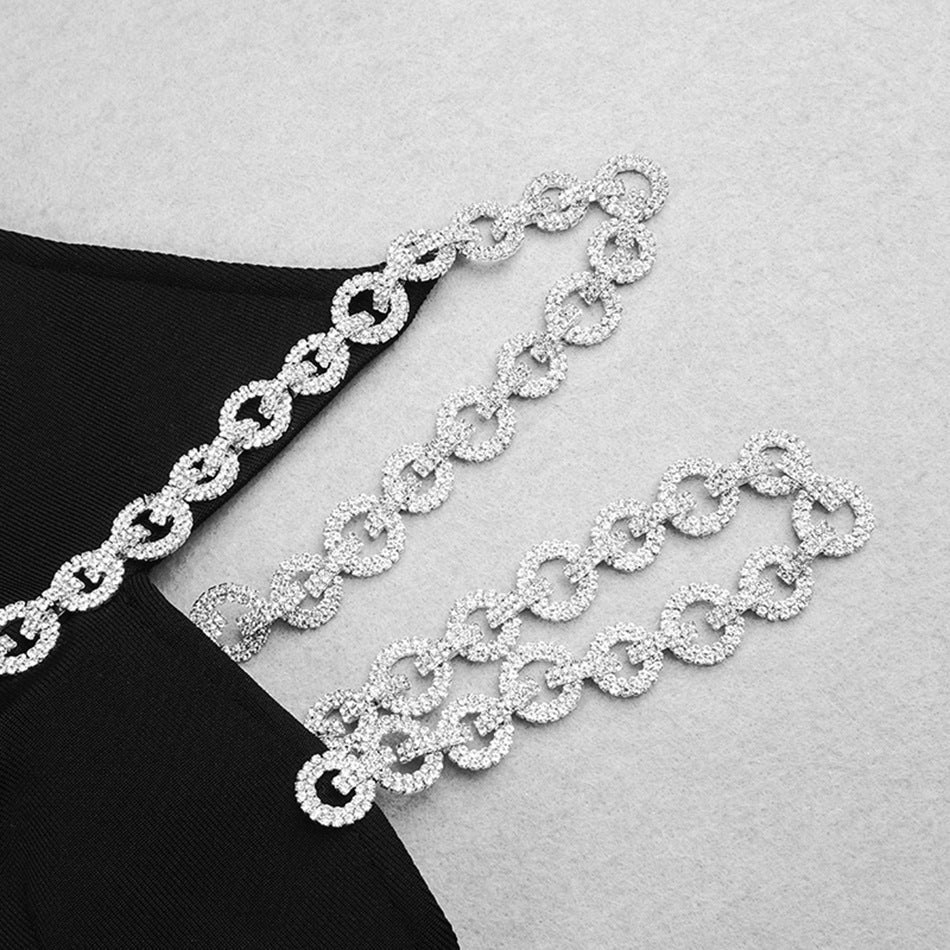 One-Shoulder Long Chain Mini Dress
