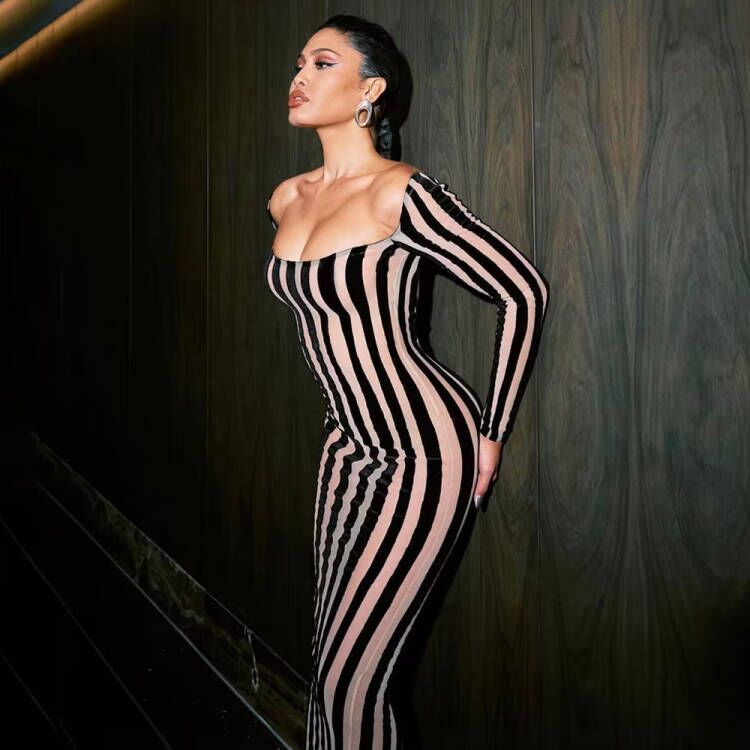 KALIA STRIPED MIDI DRESS