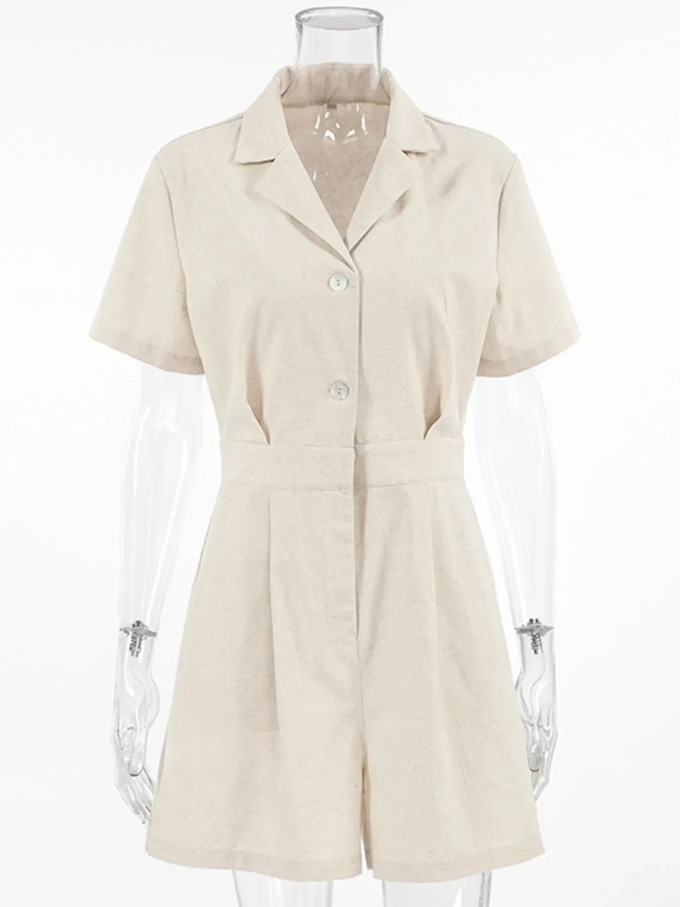 Button-Front Short Sleeve Romper