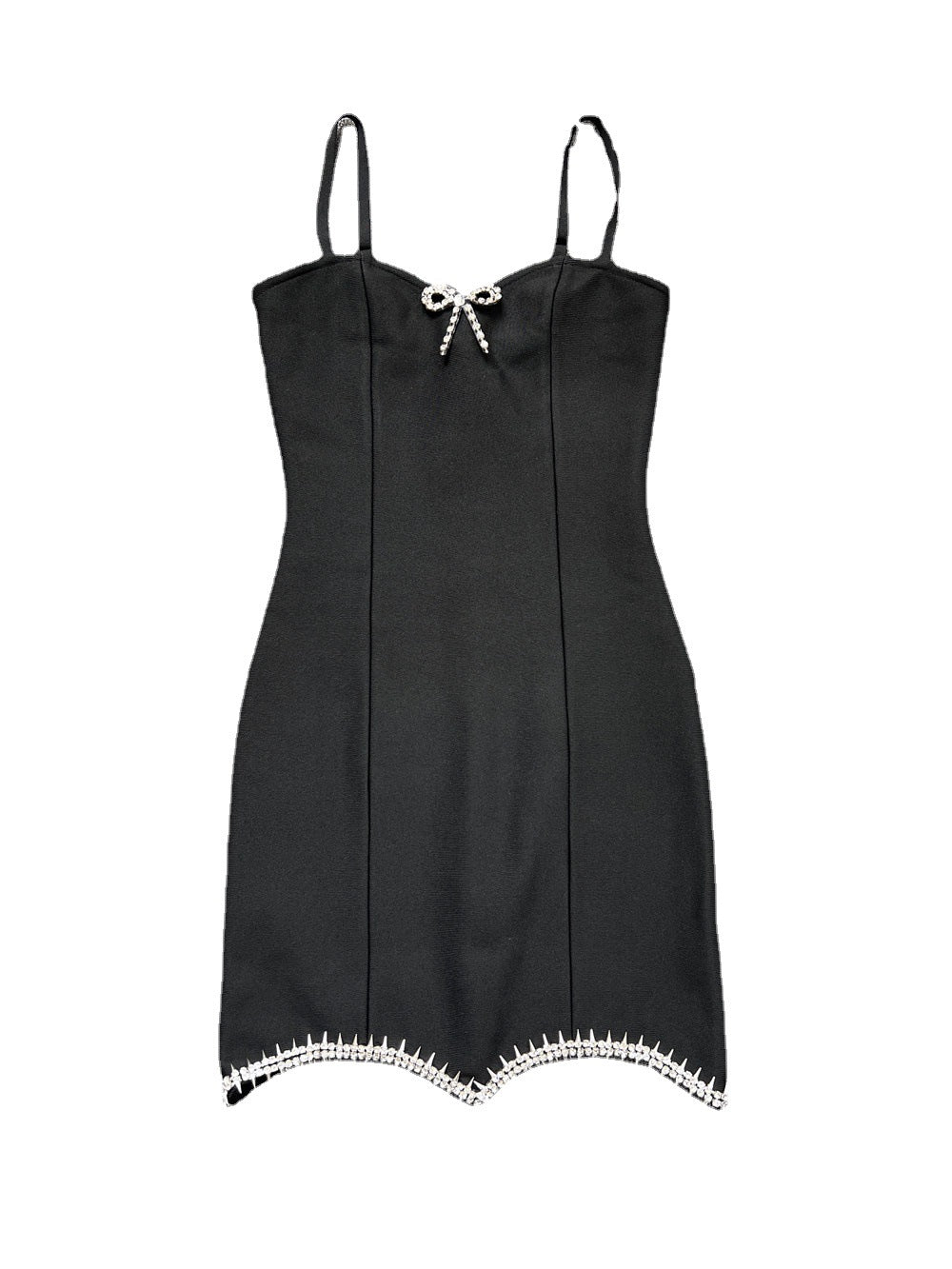 Pinned Bead Bow Strap Low-cut Dress