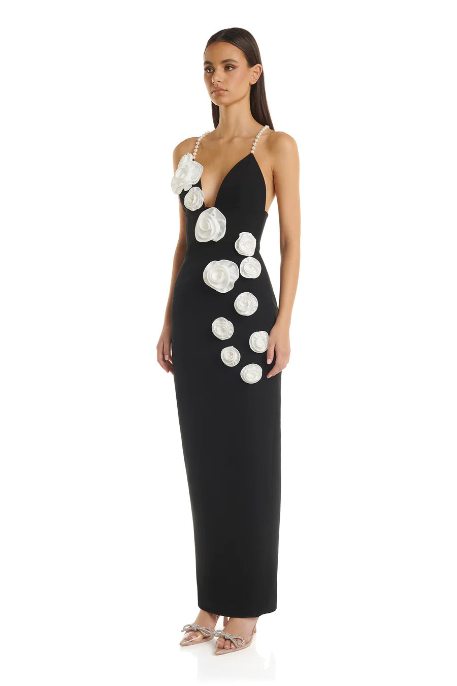 Limited Pearl Flowers Elegant Celeb Dress