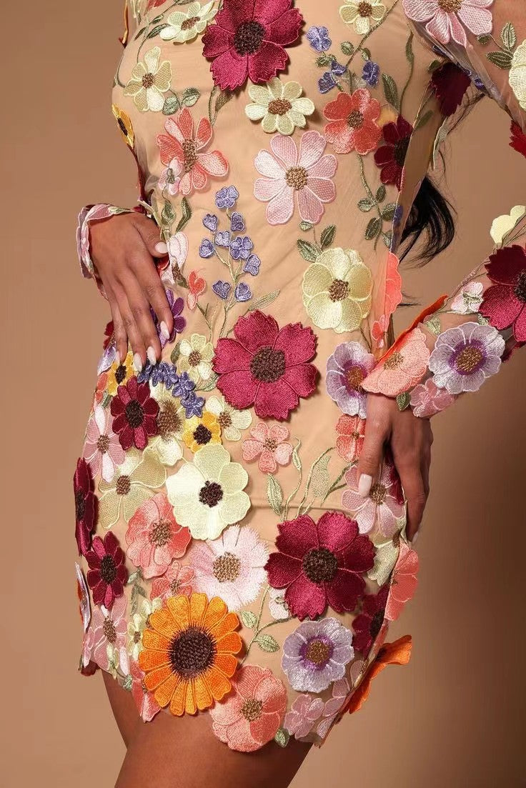 Multi Dime Flower Sheath Dress