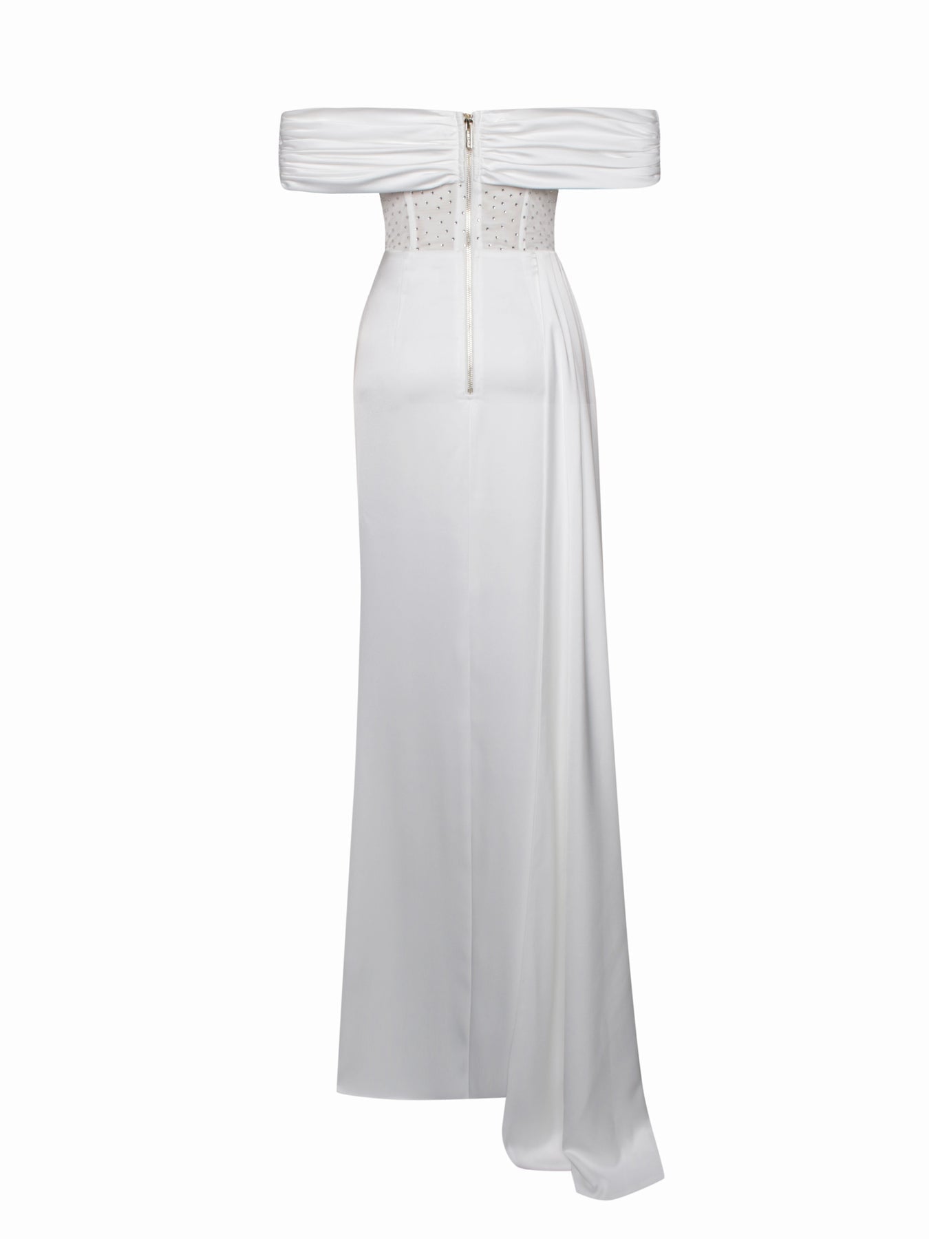 Off-shoulder Long Slit White Bandage Dress