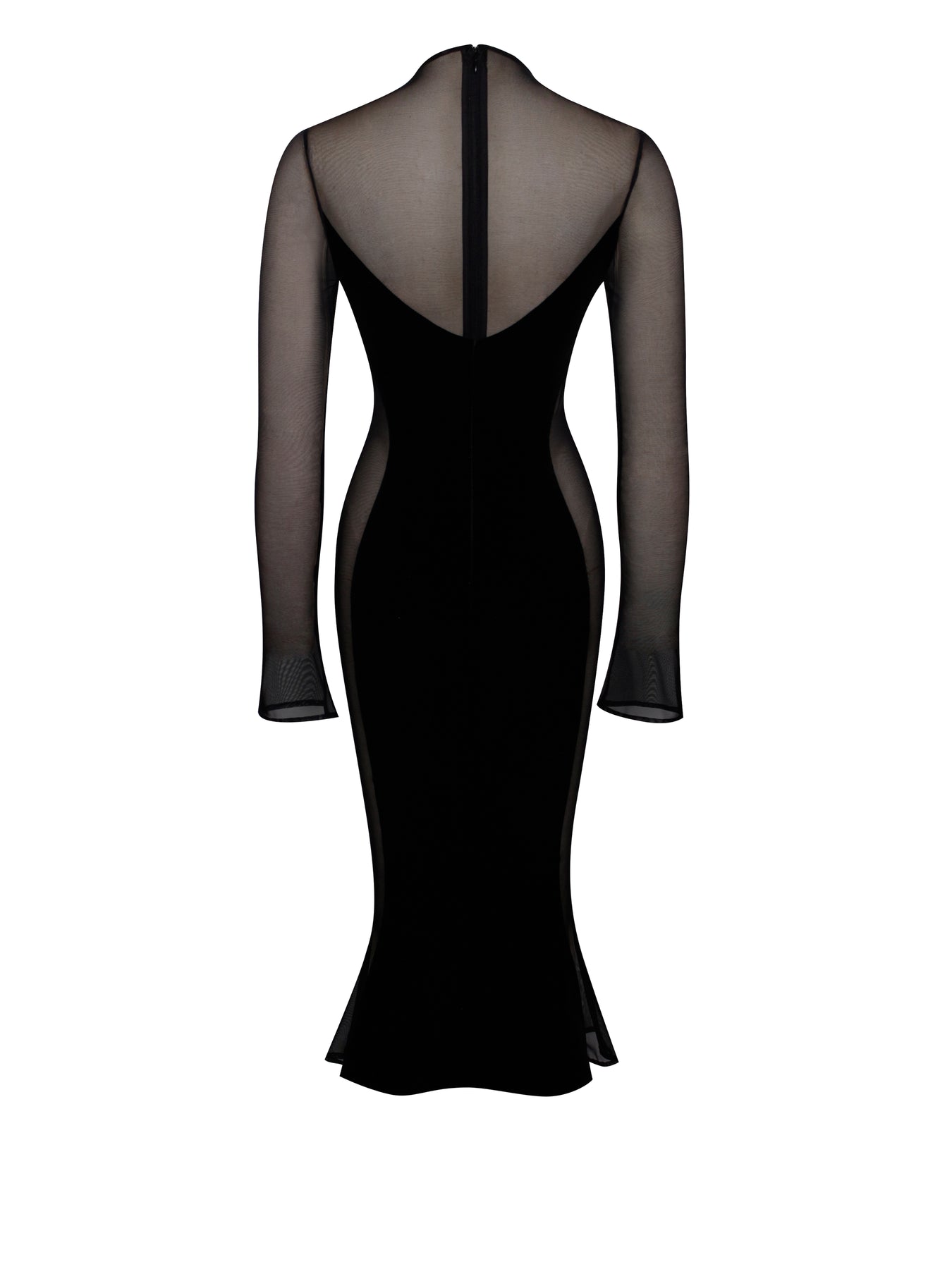 Meriga Black Velvet Mesh Long Sleeve Dress