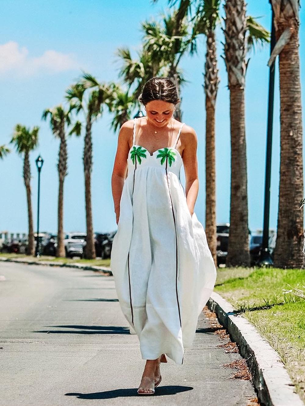 Sarah - Palm Embroidered Summer Dress
