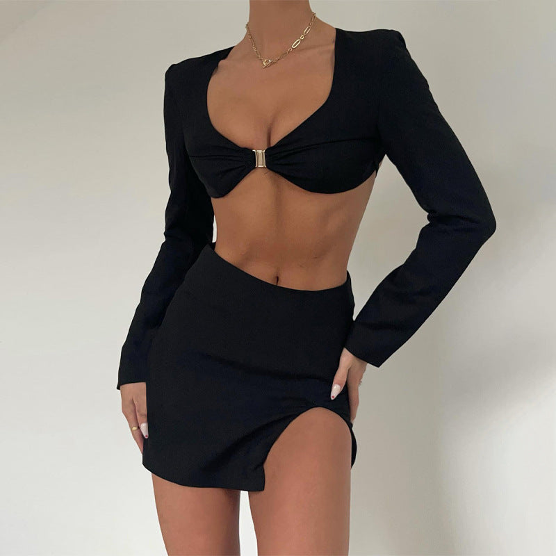 Sleeved Cutout Irregular Two Piece Set