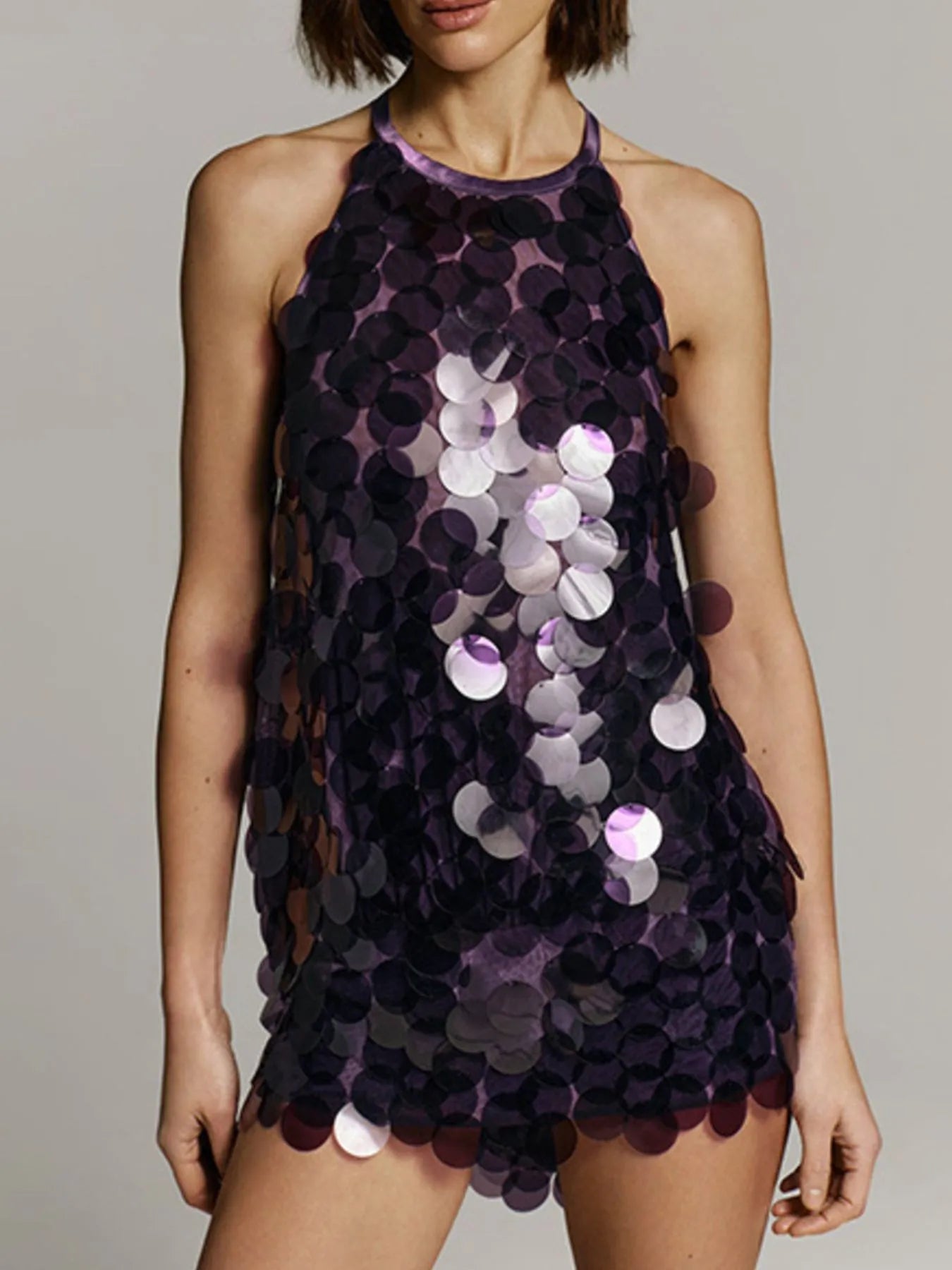 Backless Sequined Halter Neck Mini Dress