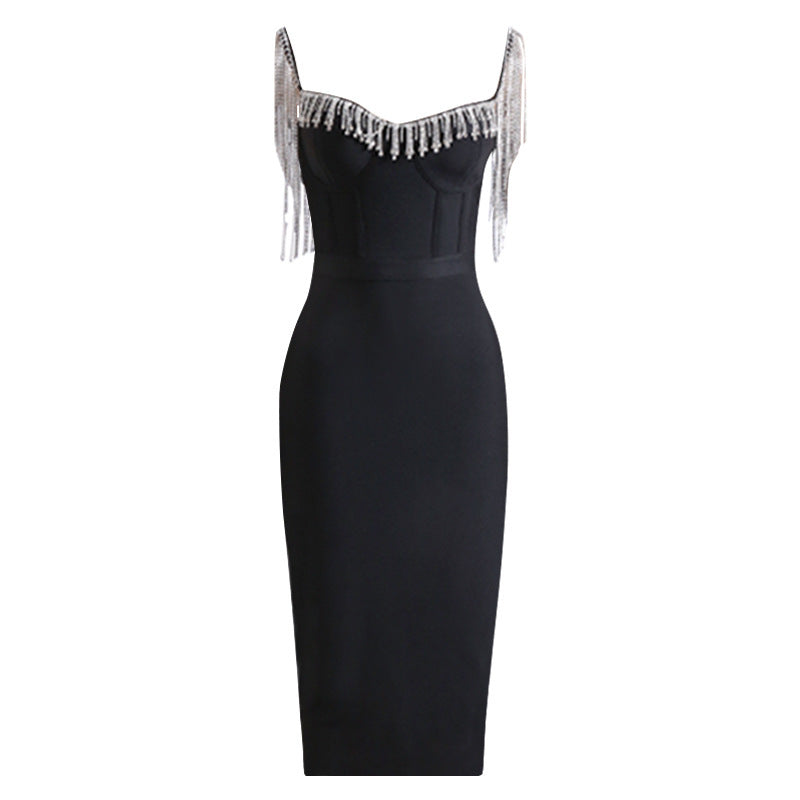 Diamond Tassel Tight Bandage Evening Dress