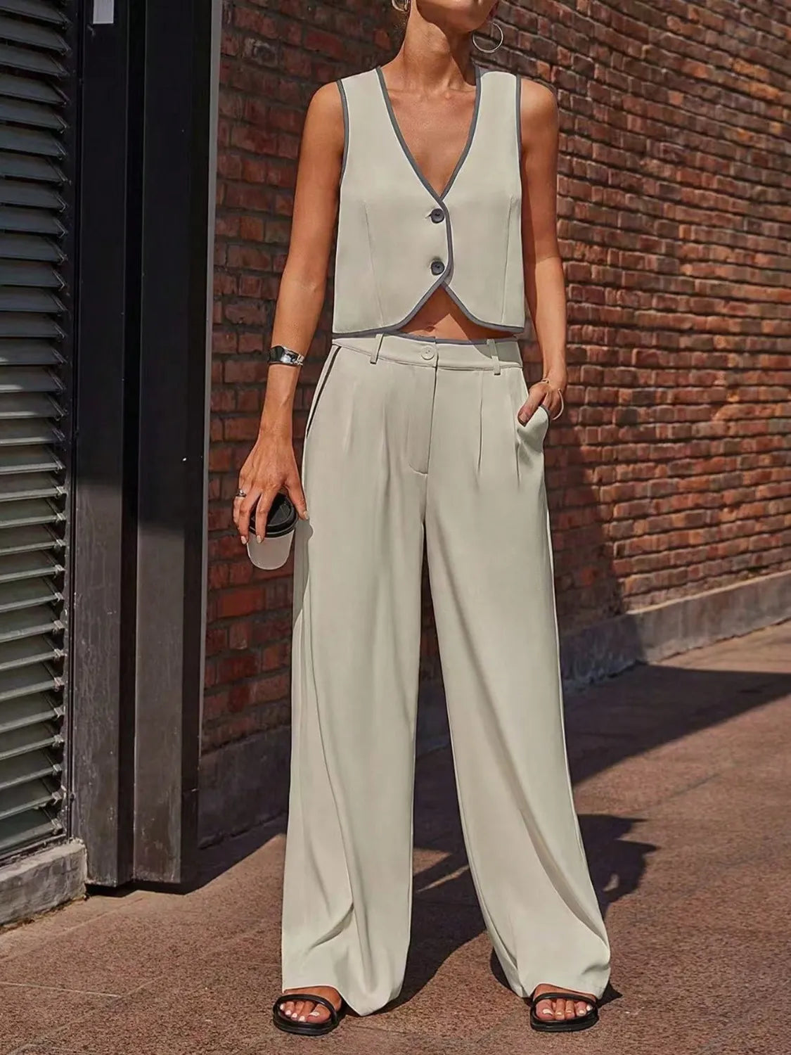 V-Neck Vest and Pants Set
