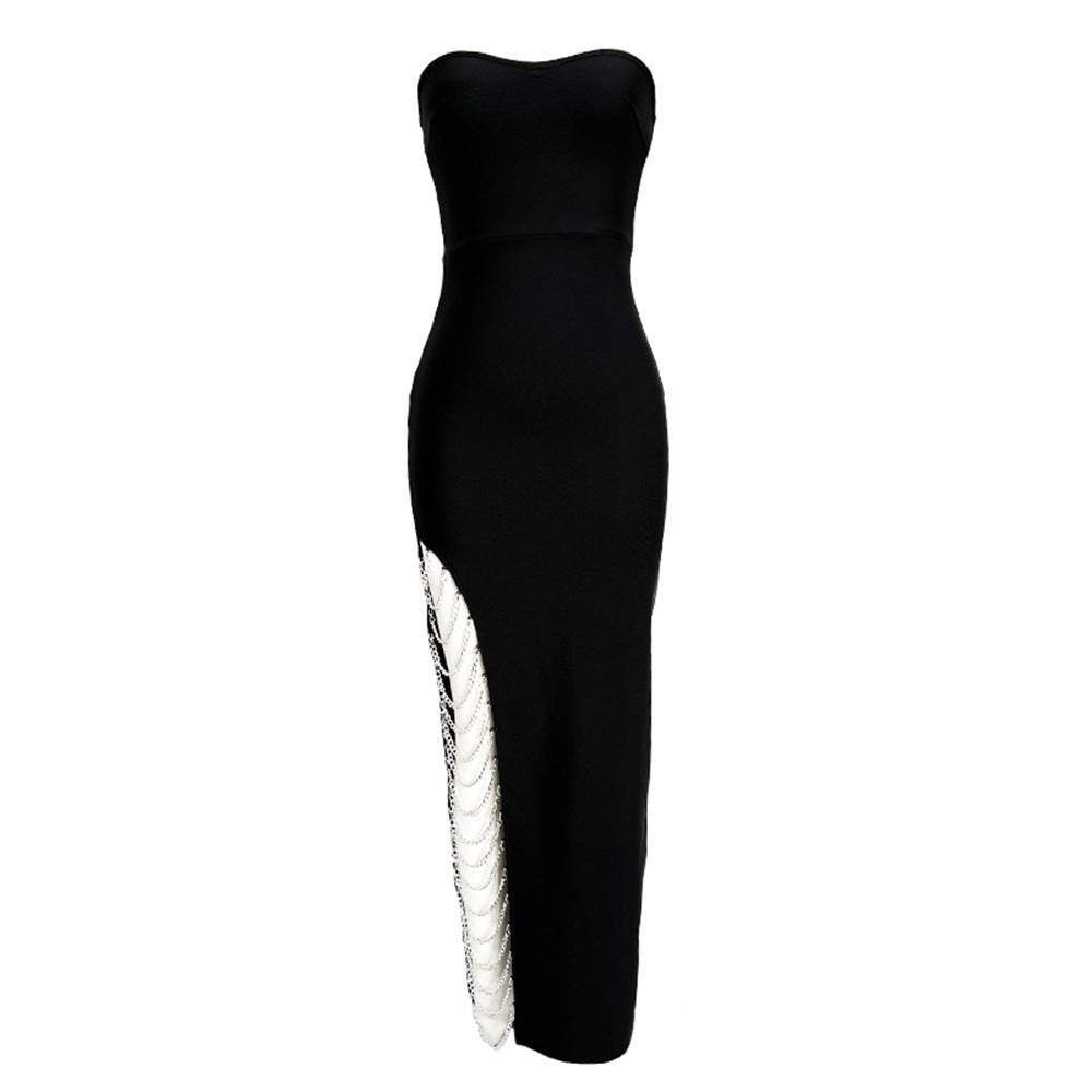 Seliya Slit Strapless chain Bandage Dress