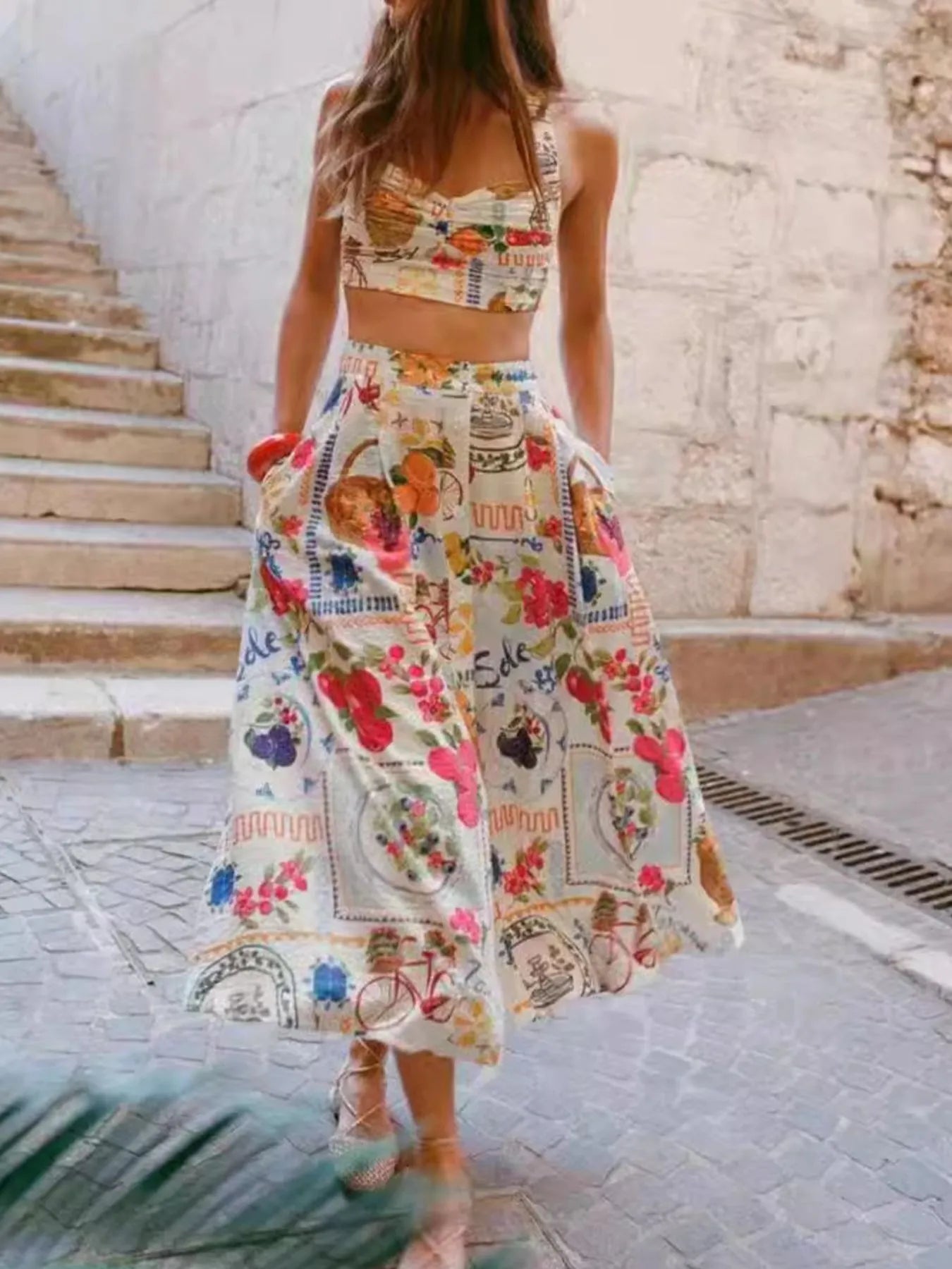 Printed Cami and Skirt Set