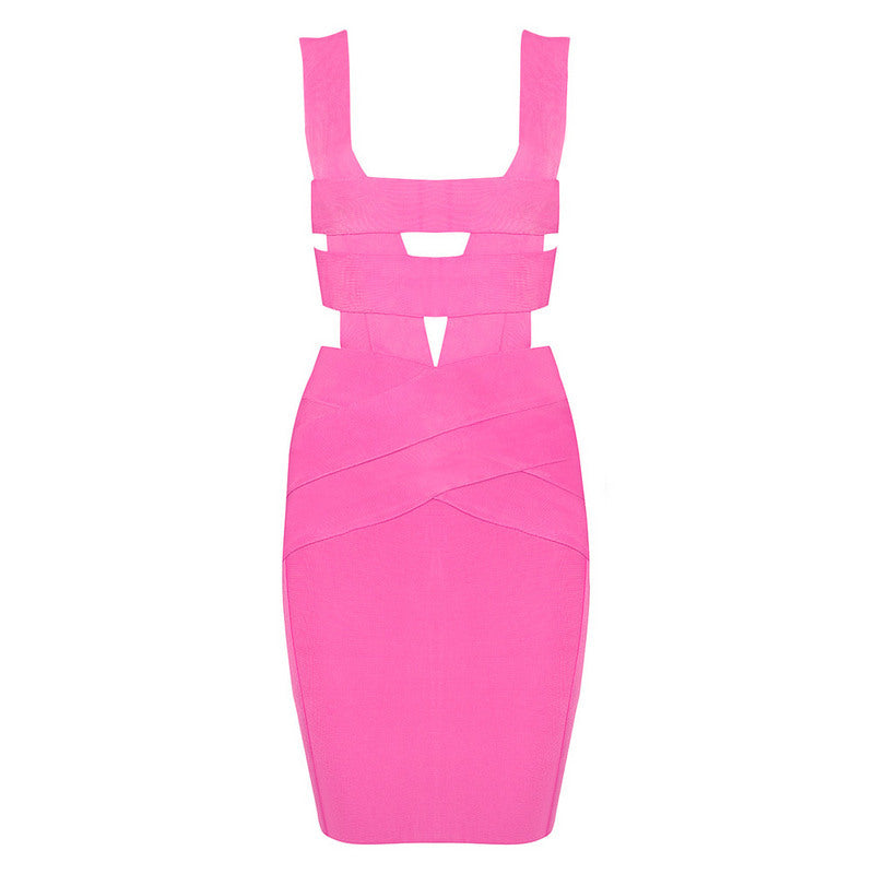 Laura Deep V-neck Cocktail Dress - Hot Pink