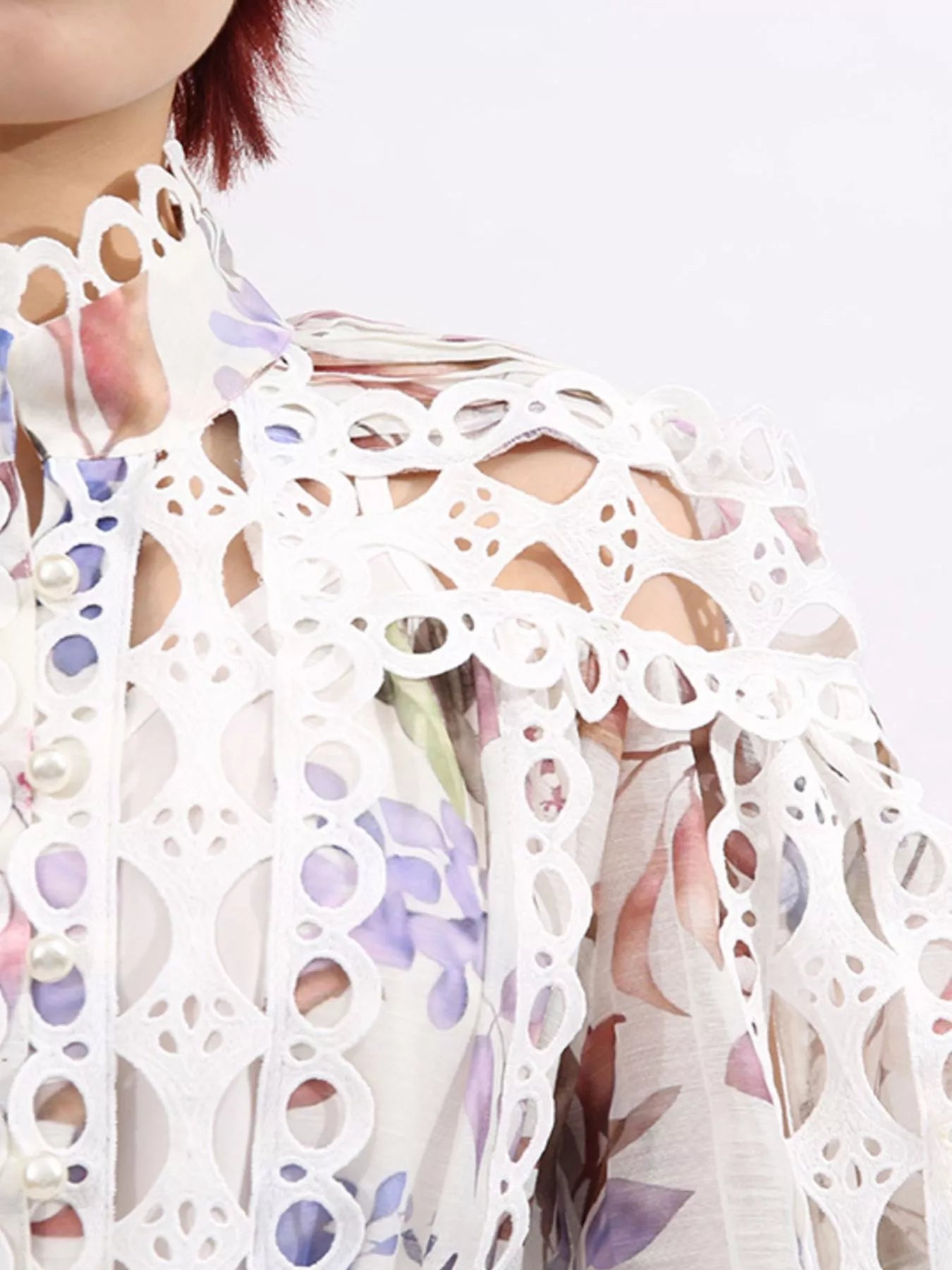 Lace Eyelet Mini Dress with Balloon Sleeves