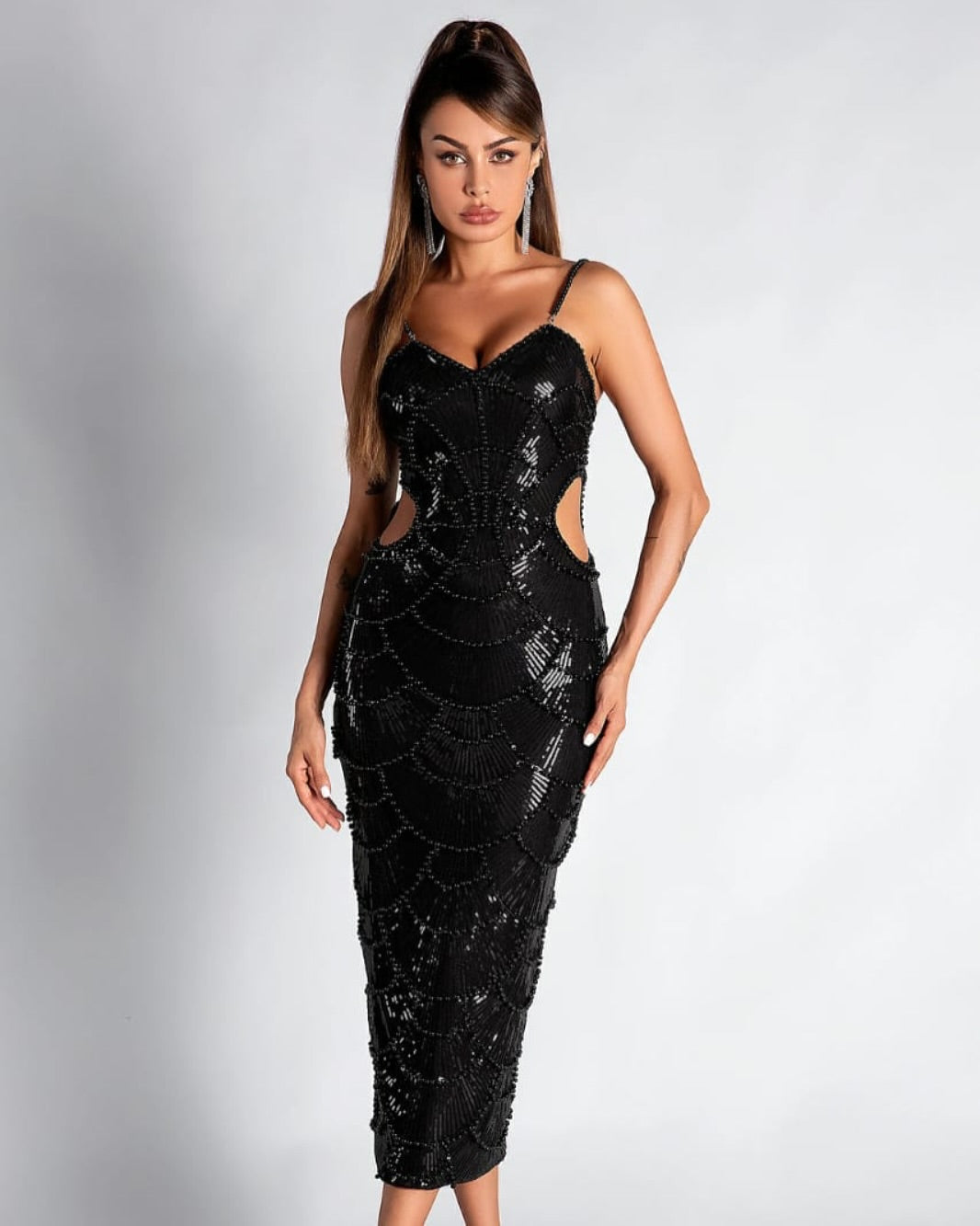 Hollow-out Camisole Beads Banquet Evening Dress