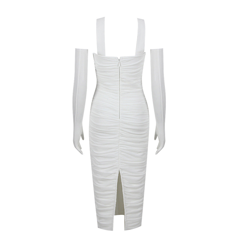 Chic Strapless Ruched Mesh Dress