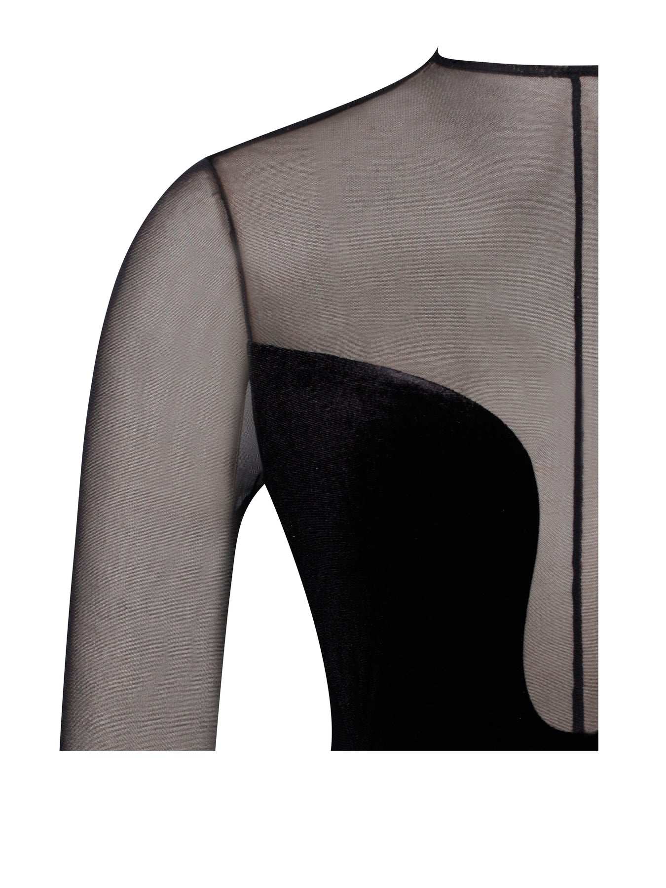 Meriga Black Velvet Mesh Long Sleeve Dress