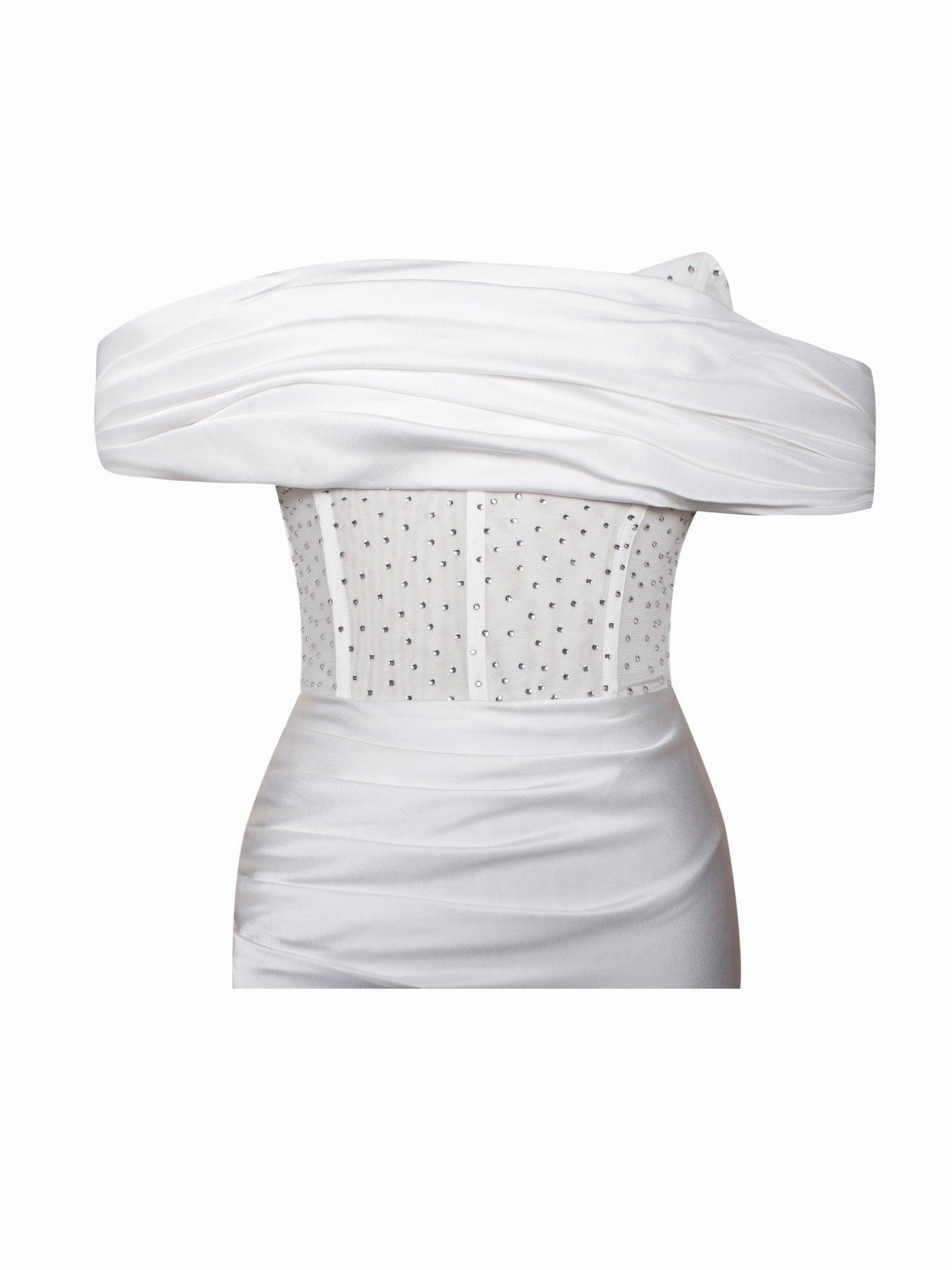Off-shoulder Long Slit White Bandage Dress