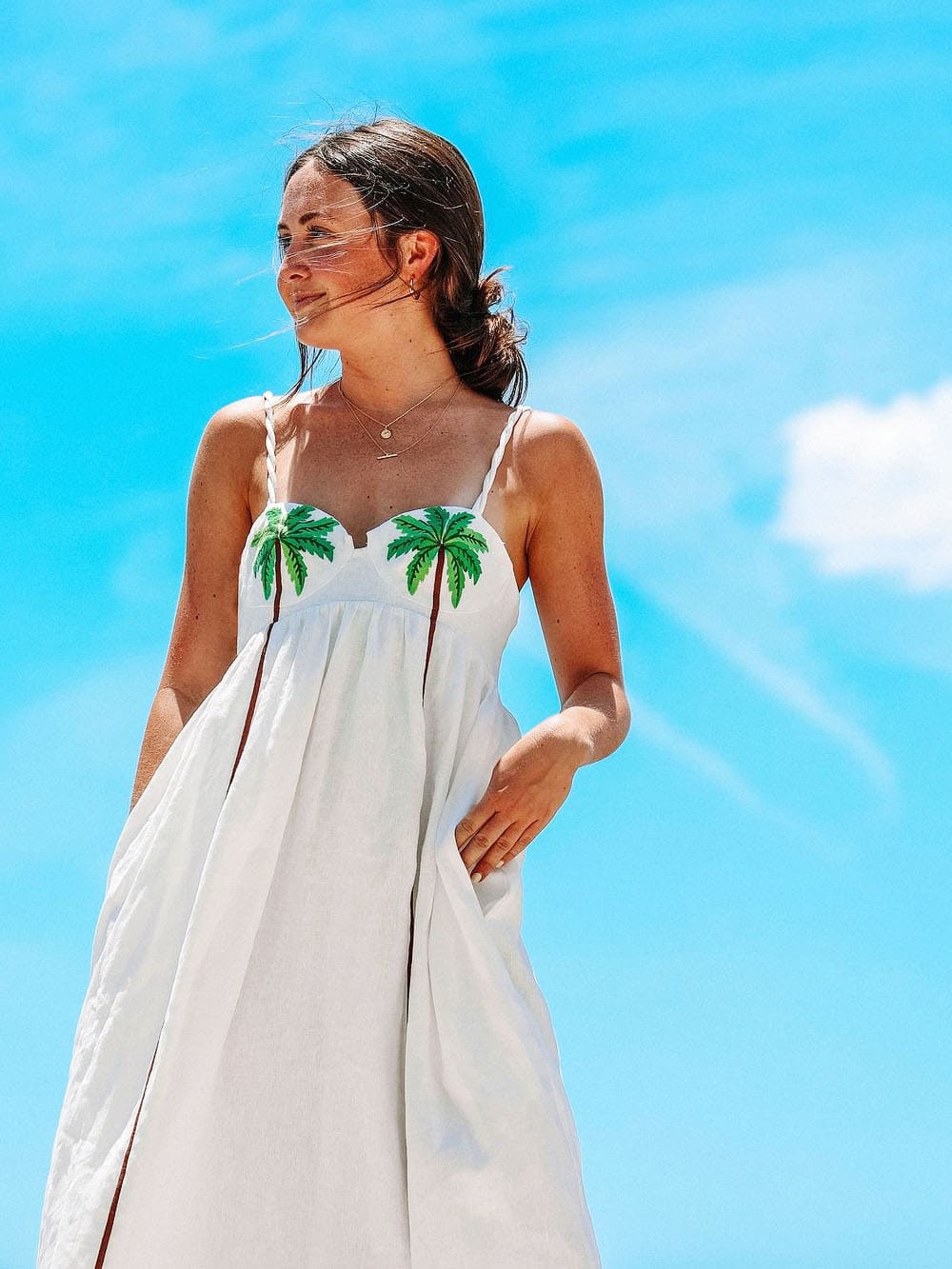 Sarah - Palm Embroidered Summer Dress