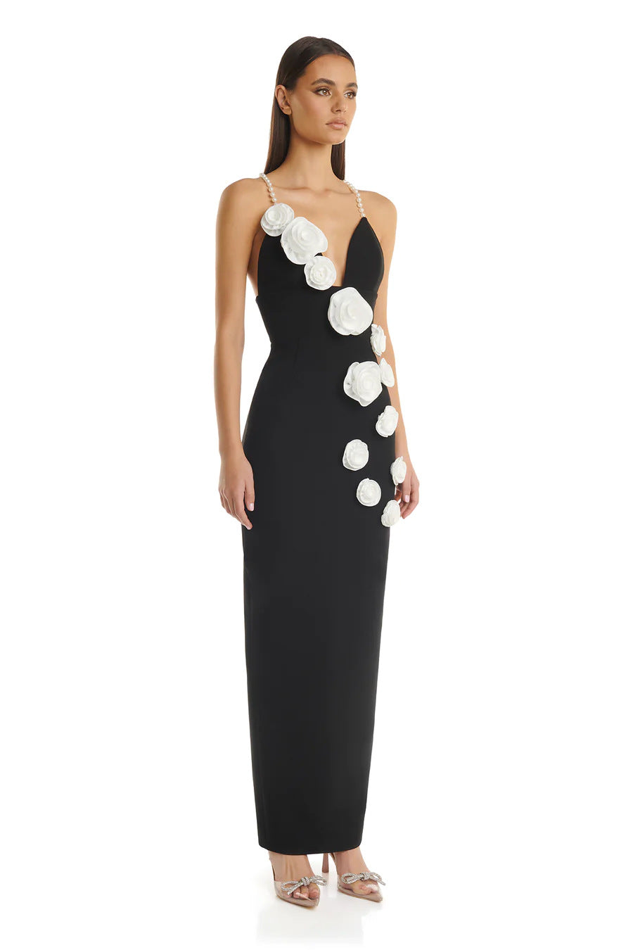 Limited Pearl Flowers Elegant Celeb Dress