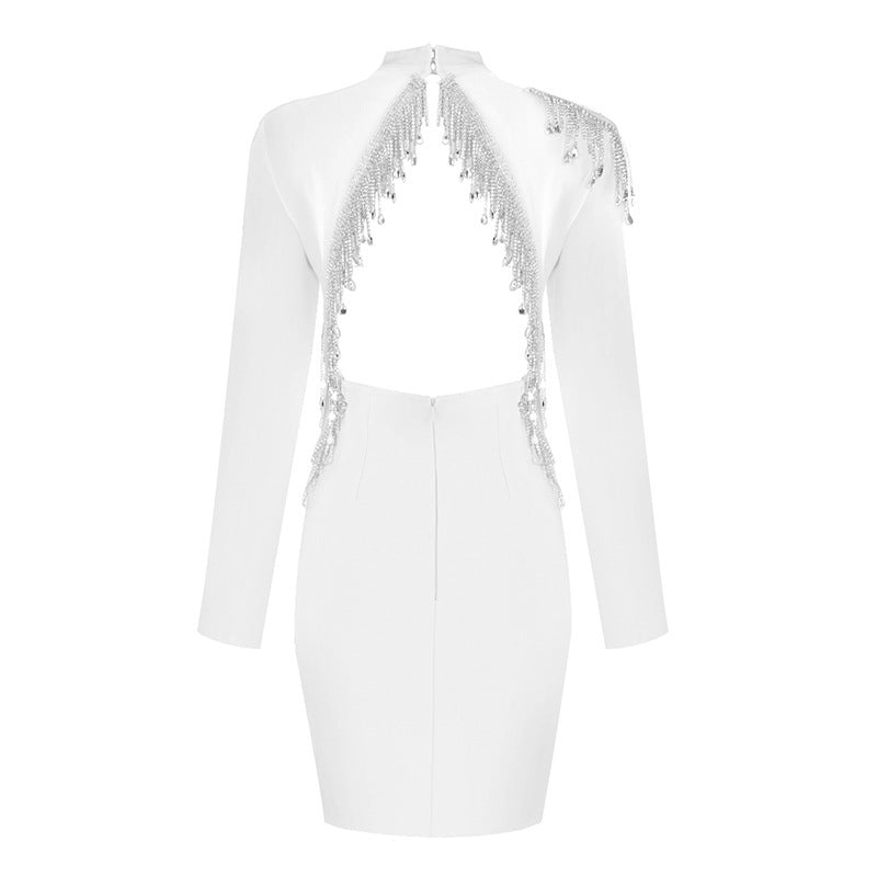 Backless Fringed Diamond Bandage Dress