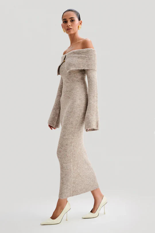 Alyia Off shoulder Fluffy Knit Dress