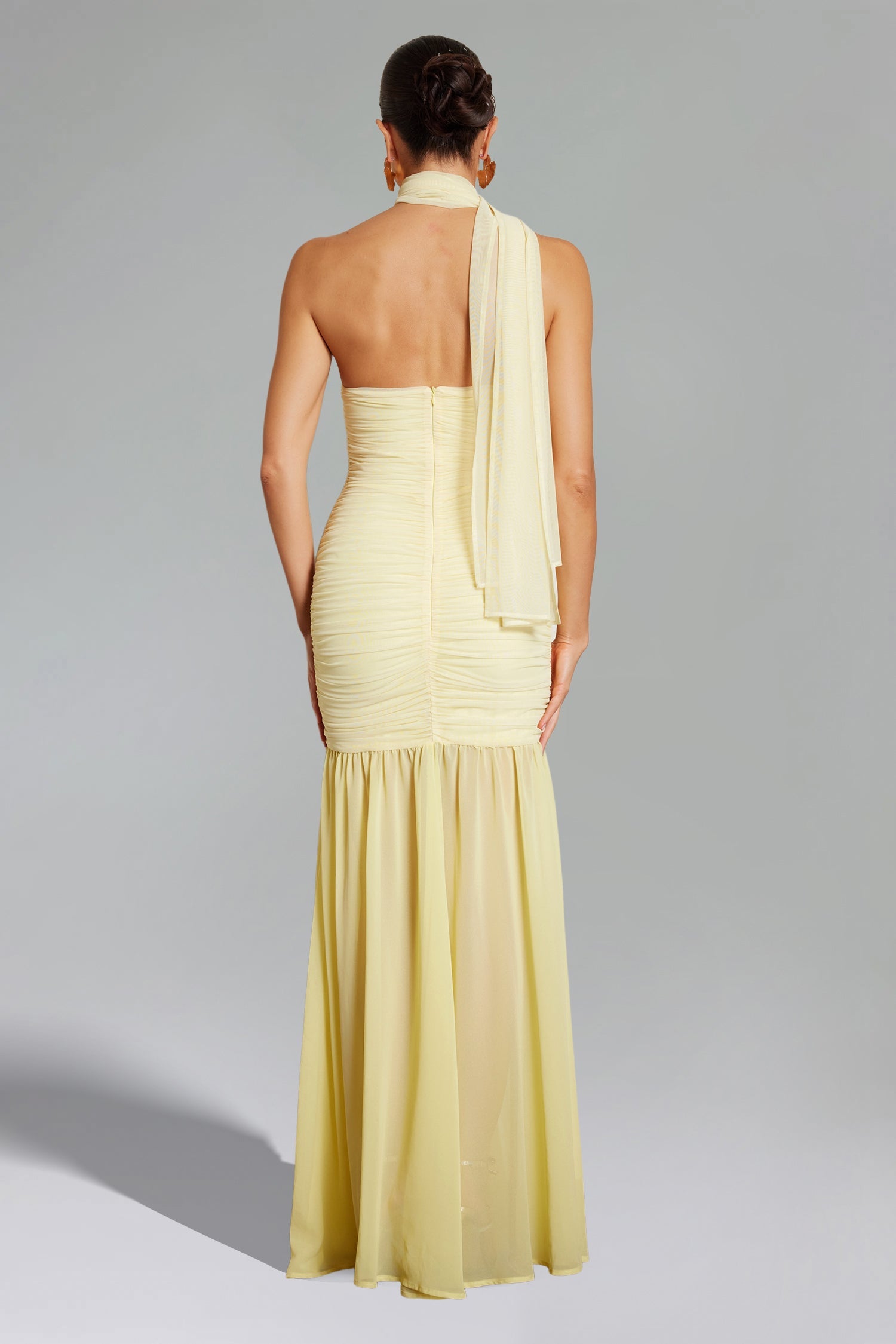 Maliya Halter Mesh Slit Maxi Dress