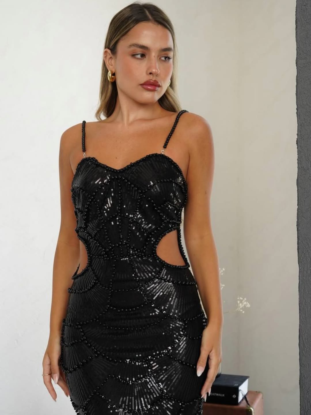 Hollow-out Camisole Beads Banquet Evening Dress