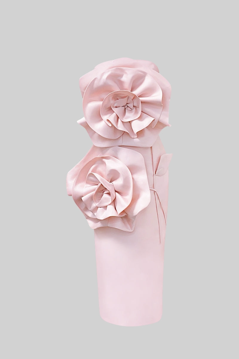 Lemiya Elegant Strapless Flower Midi Dress