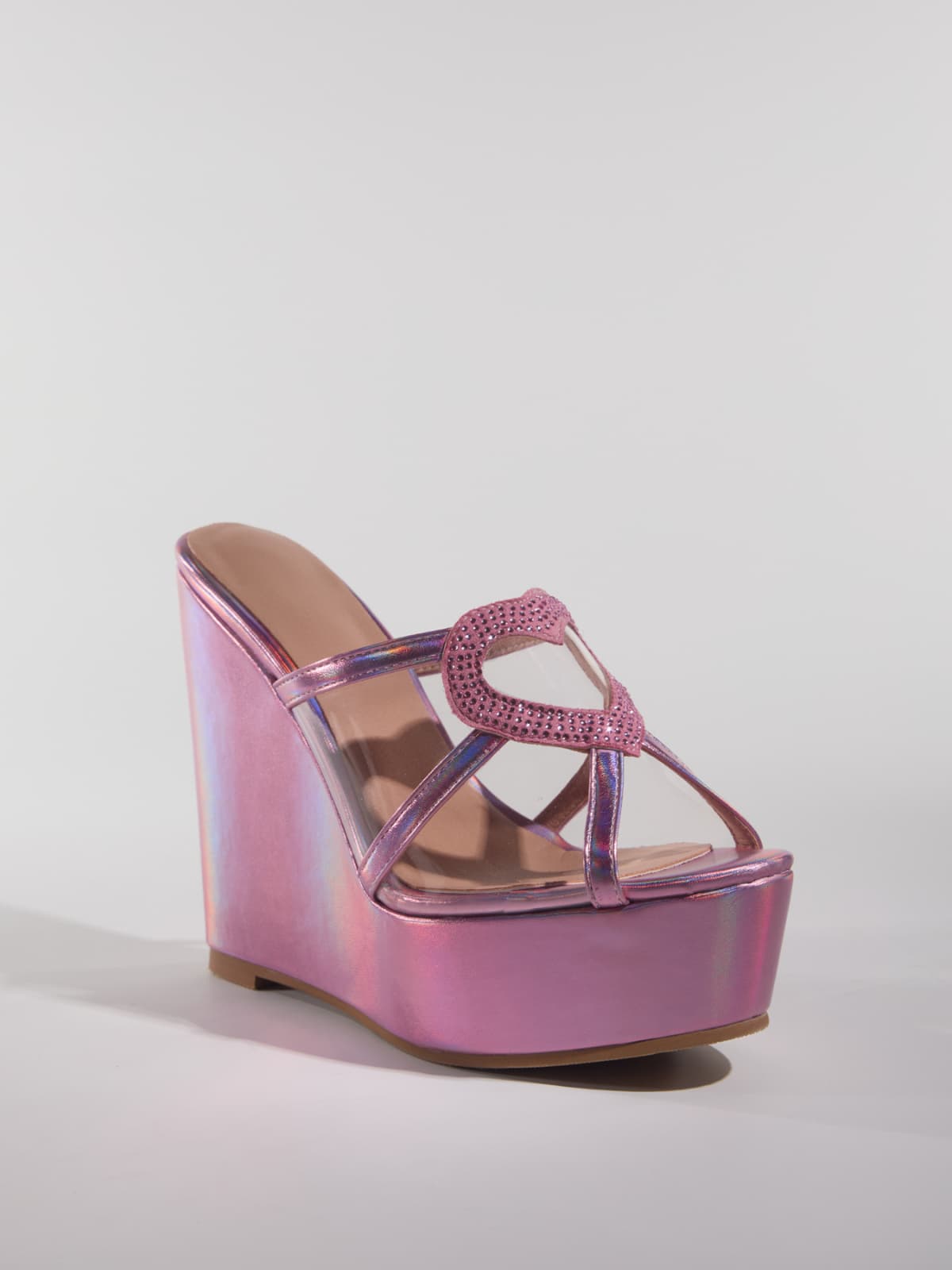 Gaelvira Rhinestone Heart Wedge Mules