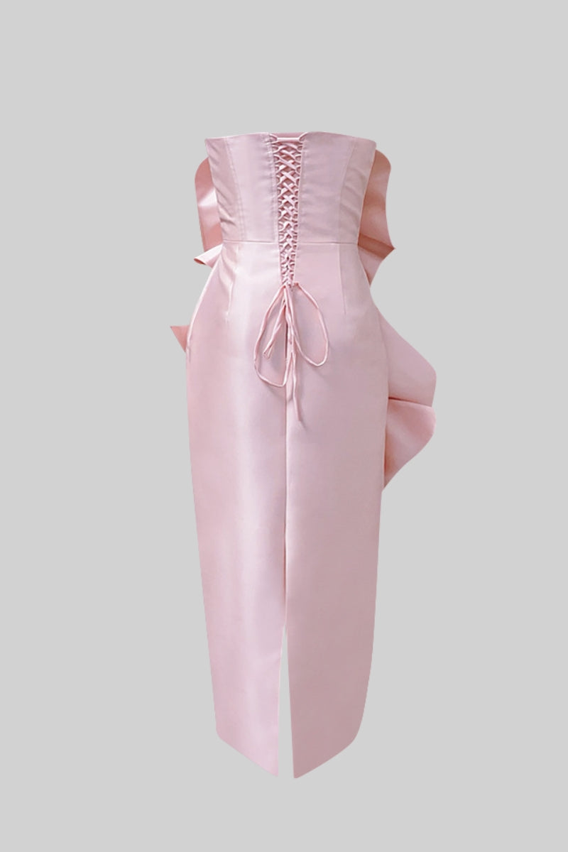 Lemiya Elegant Strapless Flower Midi Dress
