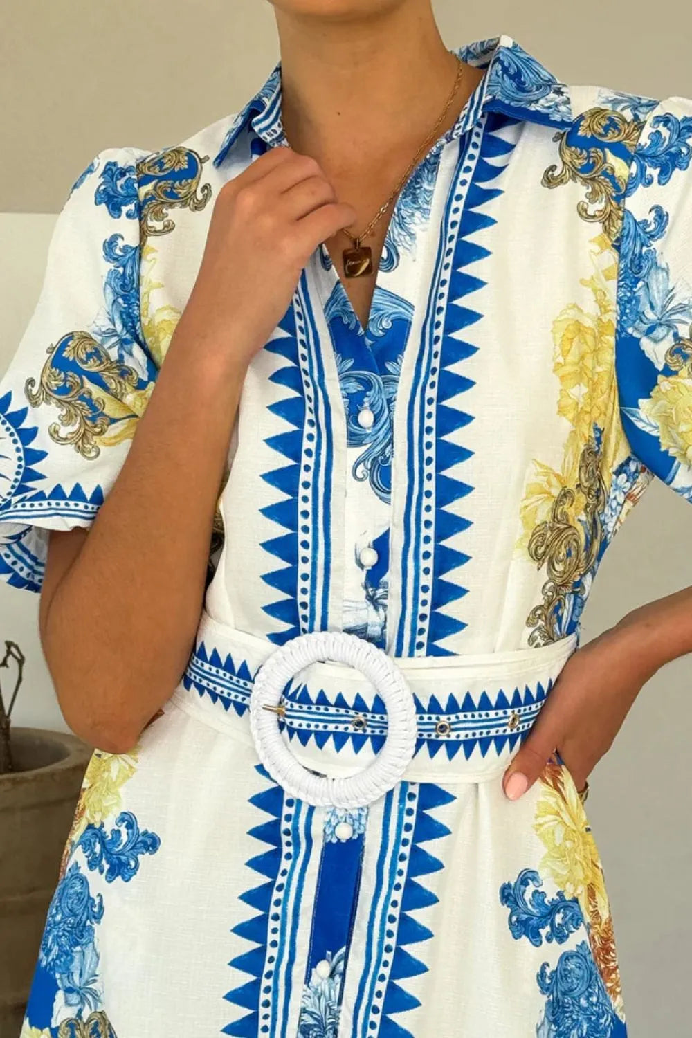 Printed Collared Neck Half Sleeve Dress