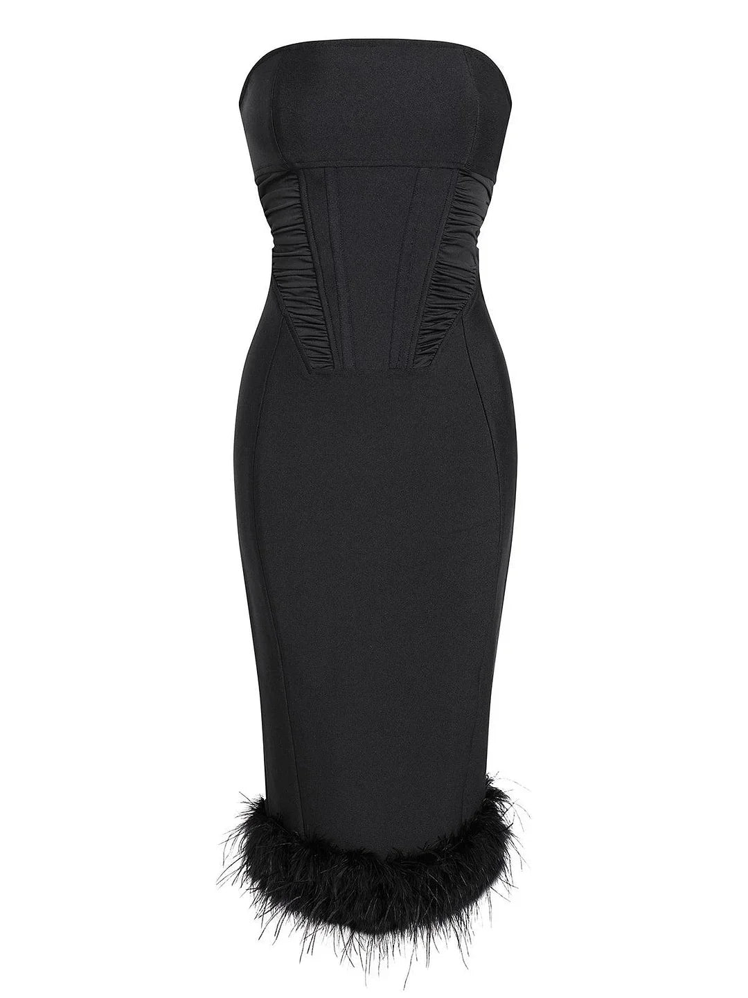 FUR BLACK STRAPLESS CORSET DRESS