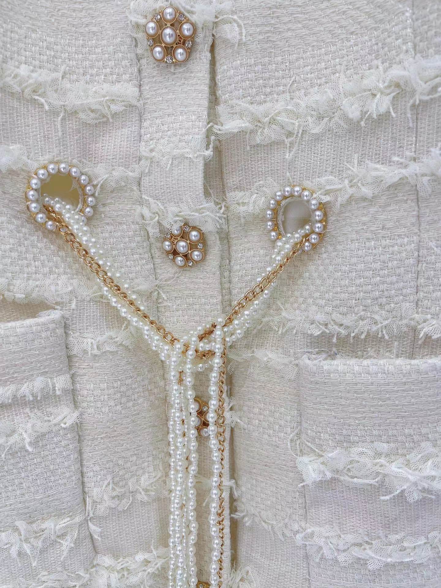 Short-sleeved Braided Pearl Chain Dress