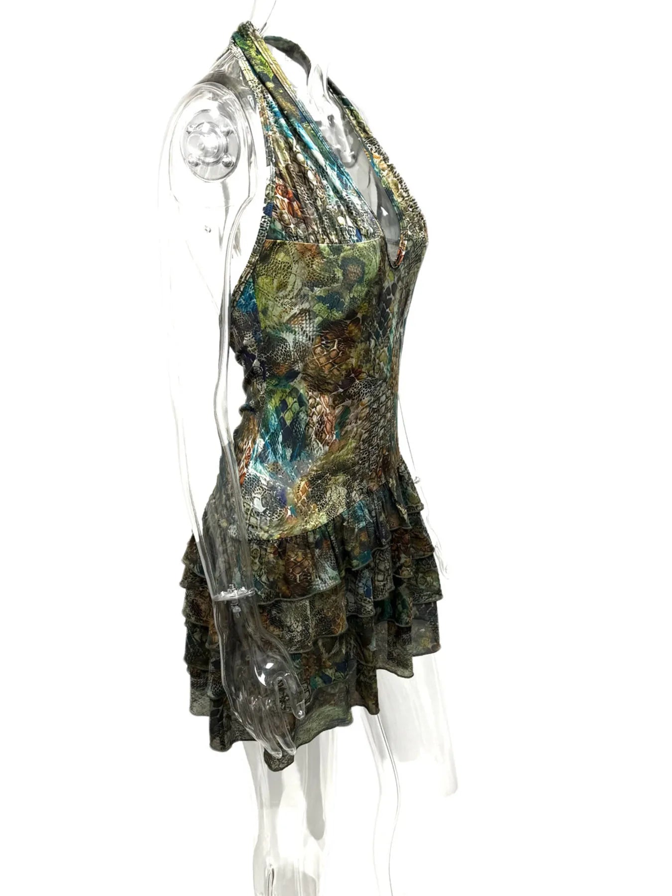 Printed Halter Neck Layered Dress