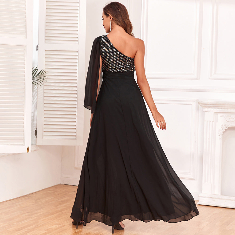 Sequin Spliced Long Sleeve Evening Gown Dress