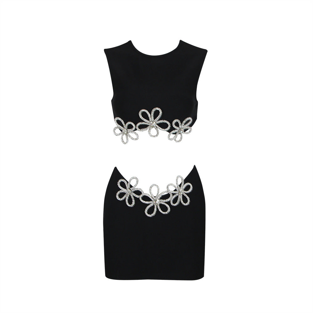 Alyia Elite Cutout Rhinestone Bandage Set Dress