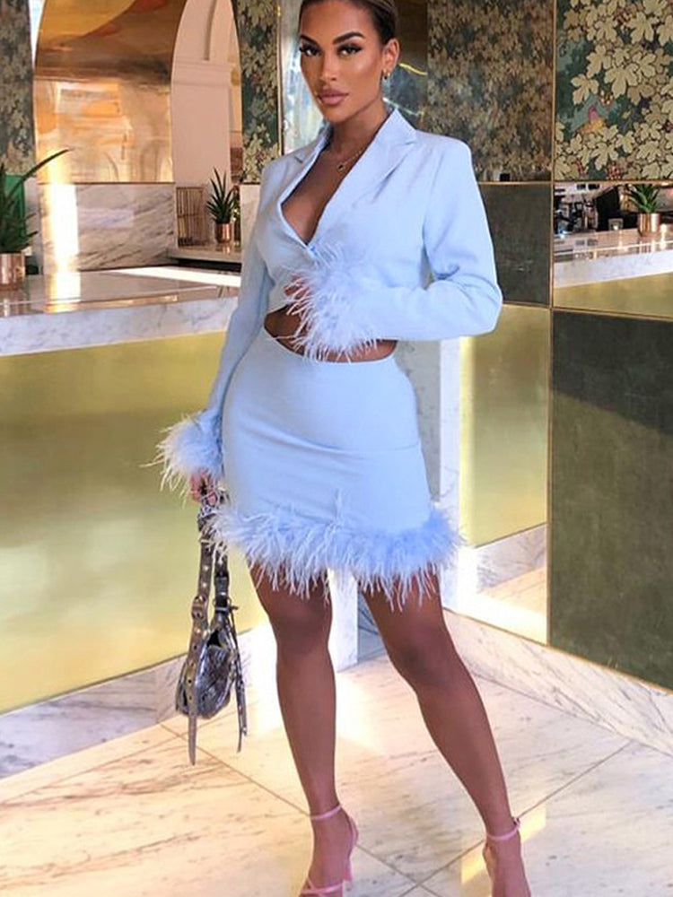 FEATHER TRIM MINI SKIRT