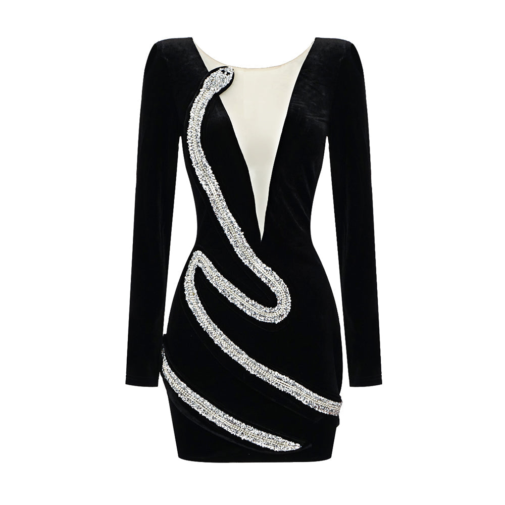 Aleila Diamond-encrusted sleeved Dress
