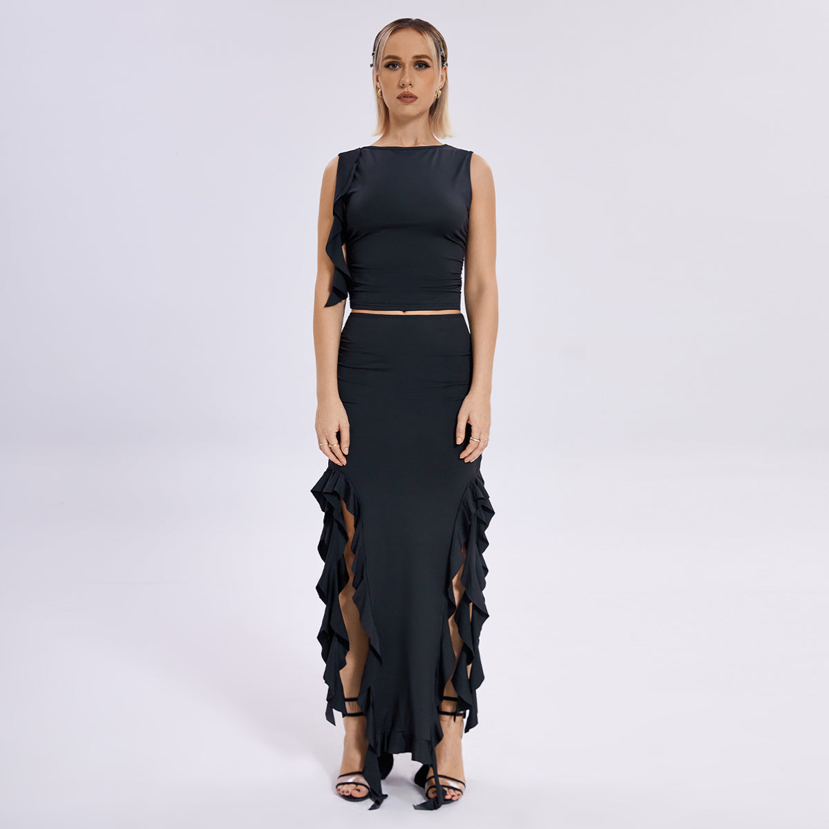 One Shoulder Jellyfish Lace Set Skirt