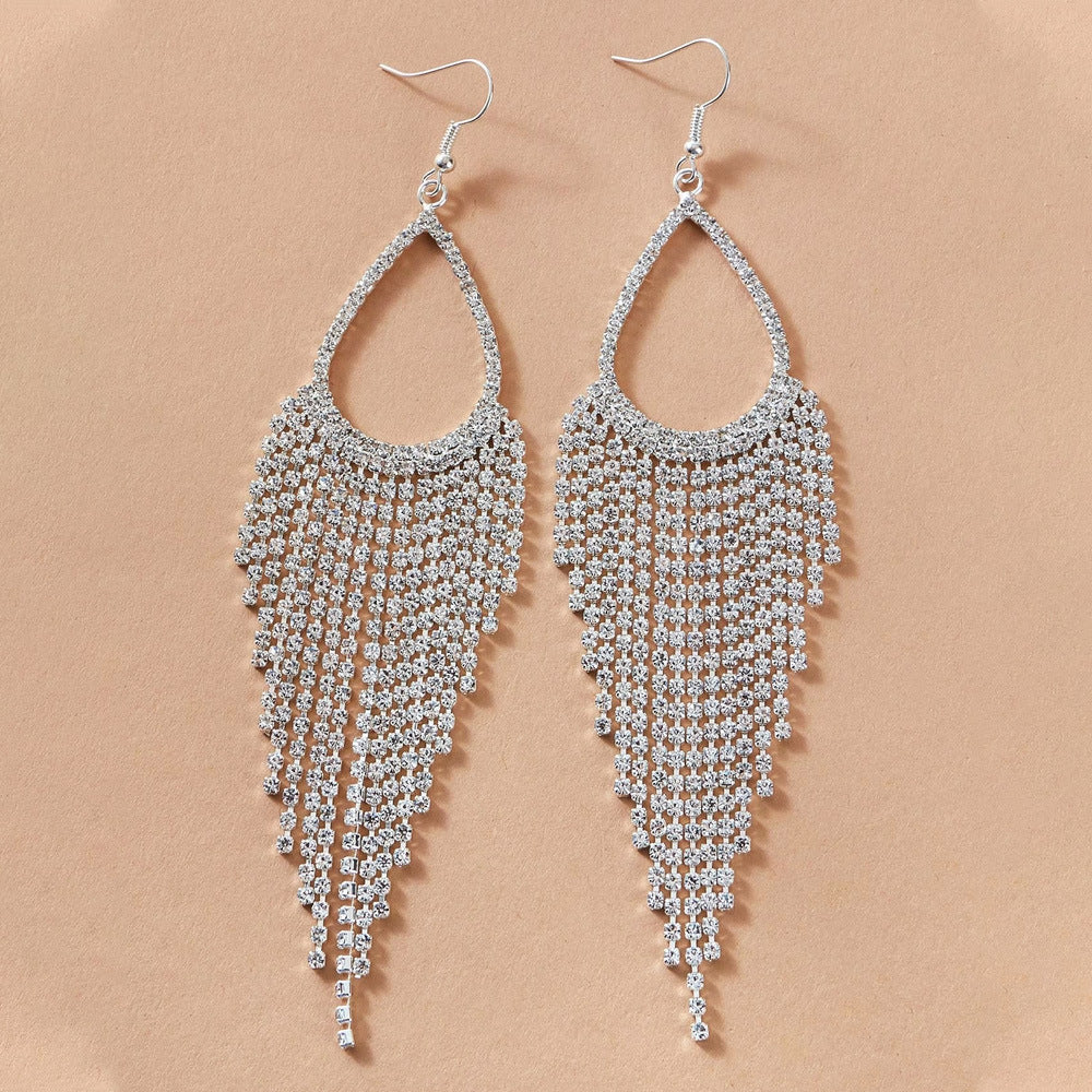 Tassel Shiny Long Rhinestone-encrusted Earrings