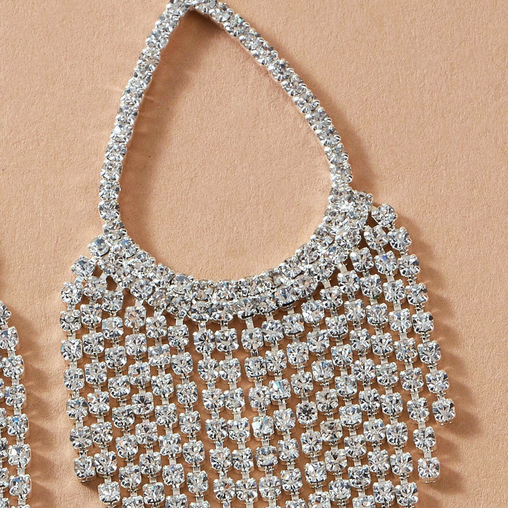 Tassel Shiny Long Rhinestone-encrusted Earrings