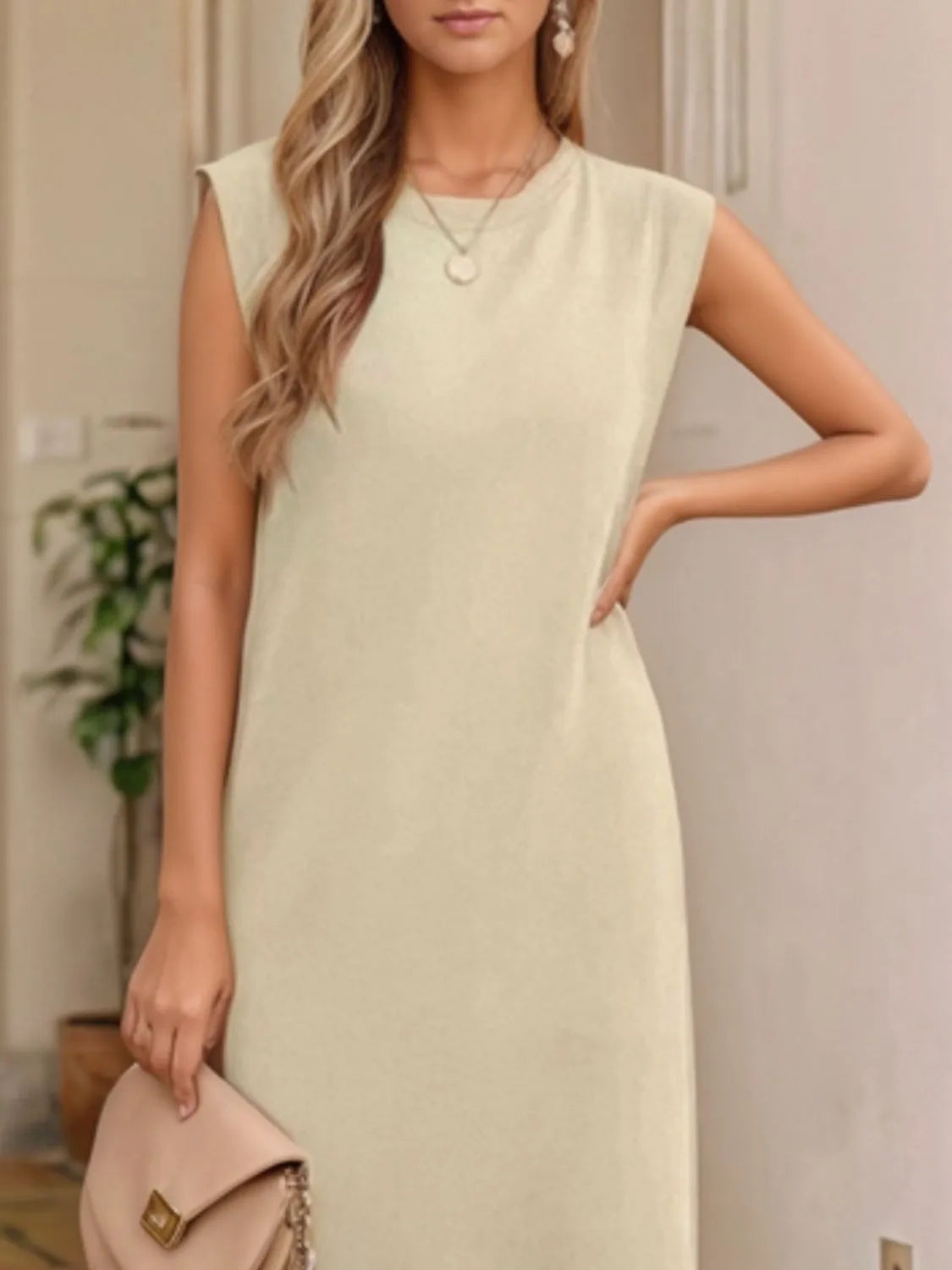 Full Size Slit Round Neck Sleeveless Maxi Tank Dress Plus Size