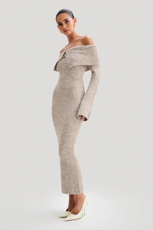 Alyia Off shoulder Fluffy Knit Dress