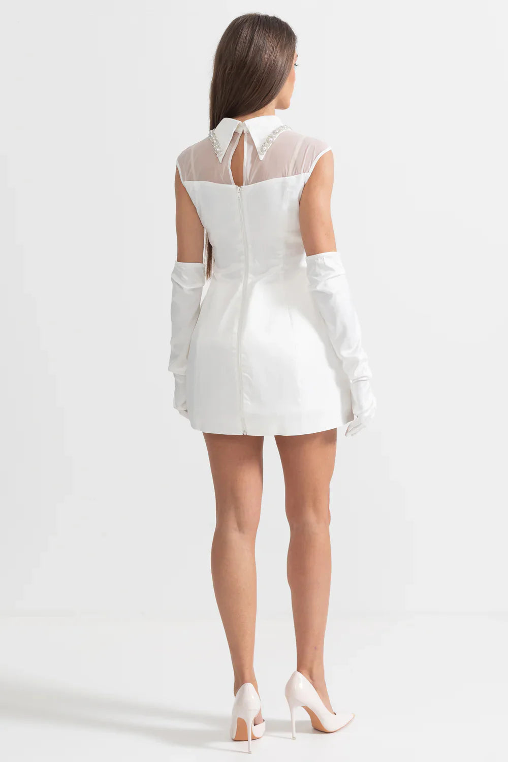 YARNA SATIN MINI DRESS-WHITE