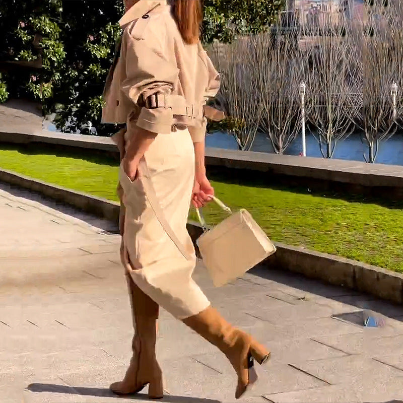 Elegant Button Belt Suit Skirt Sets